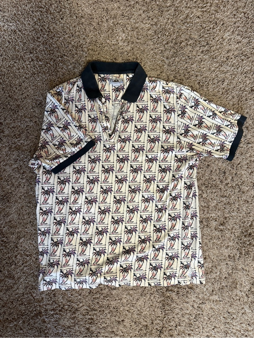 Vintage Palm Tree Print Polo Shirt - white/red/blue